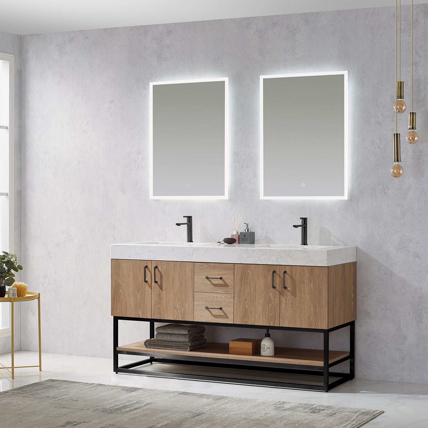 Alistair 60B" Double Vanity in North American Oak