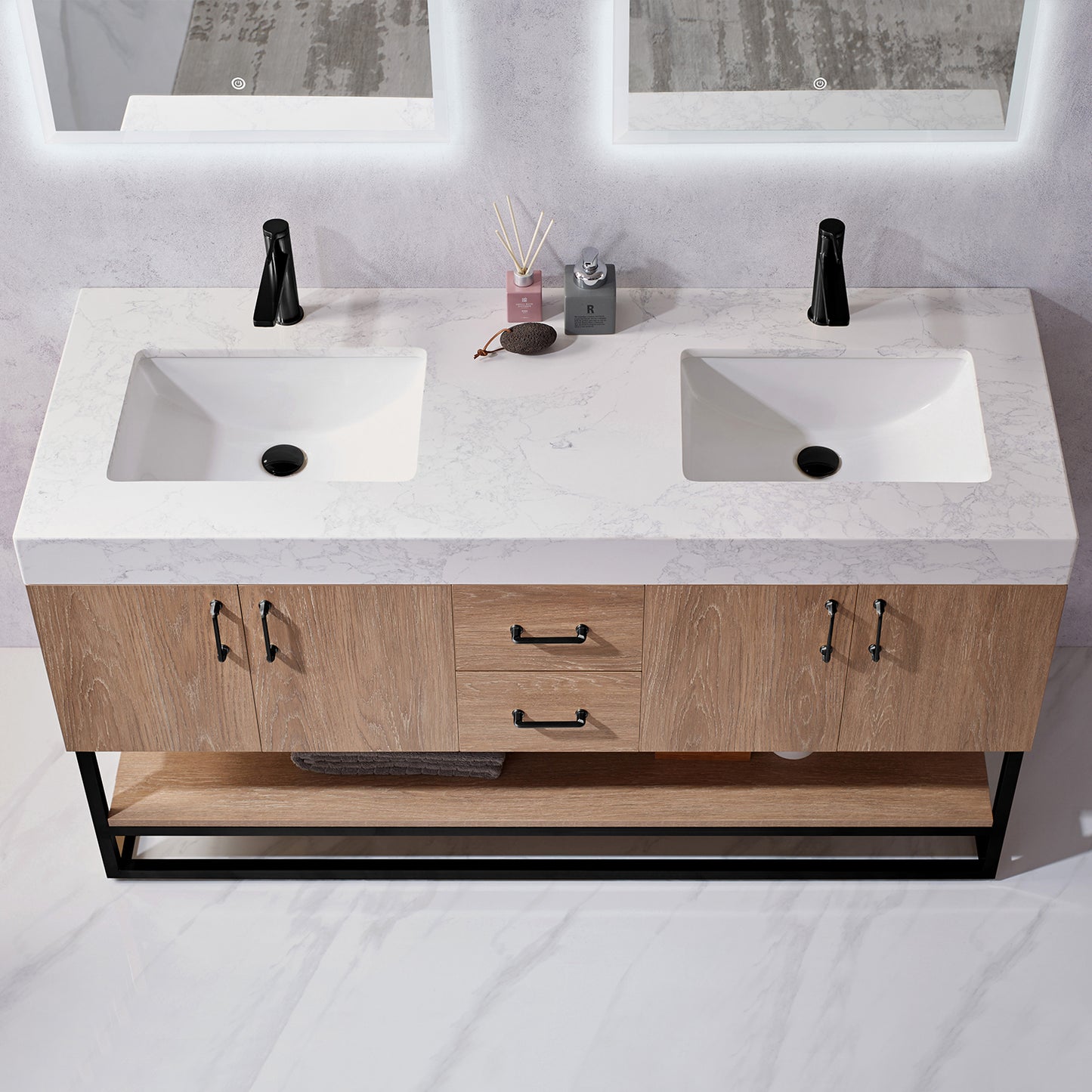 Alistair 60B" Double Vanity in North American Oak
