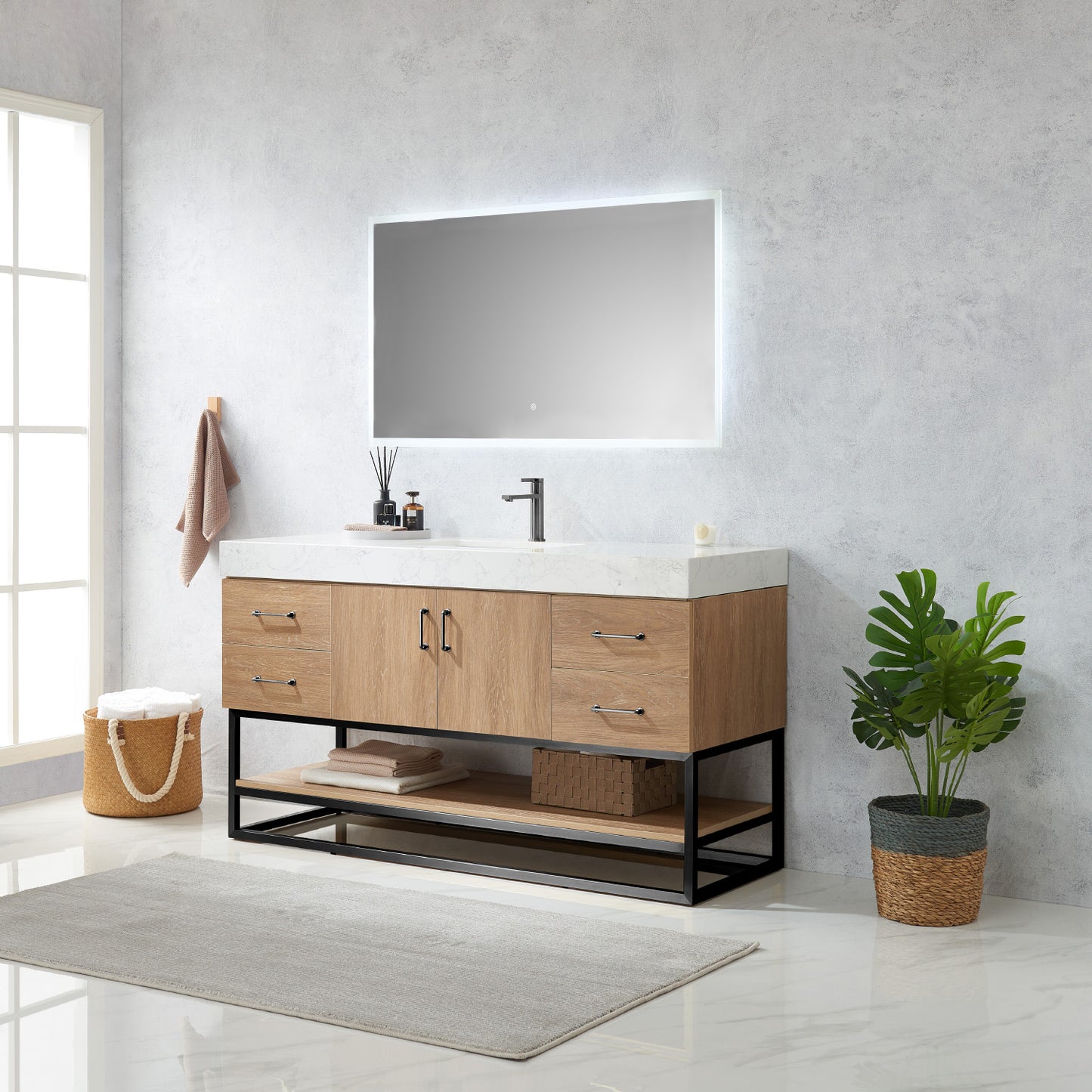 Alistair 60BS" Single Vanity in North American Oak