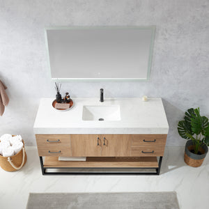 Alistair 60BS" Single Vanity in North American Oak with White Grain Stone Countertop
