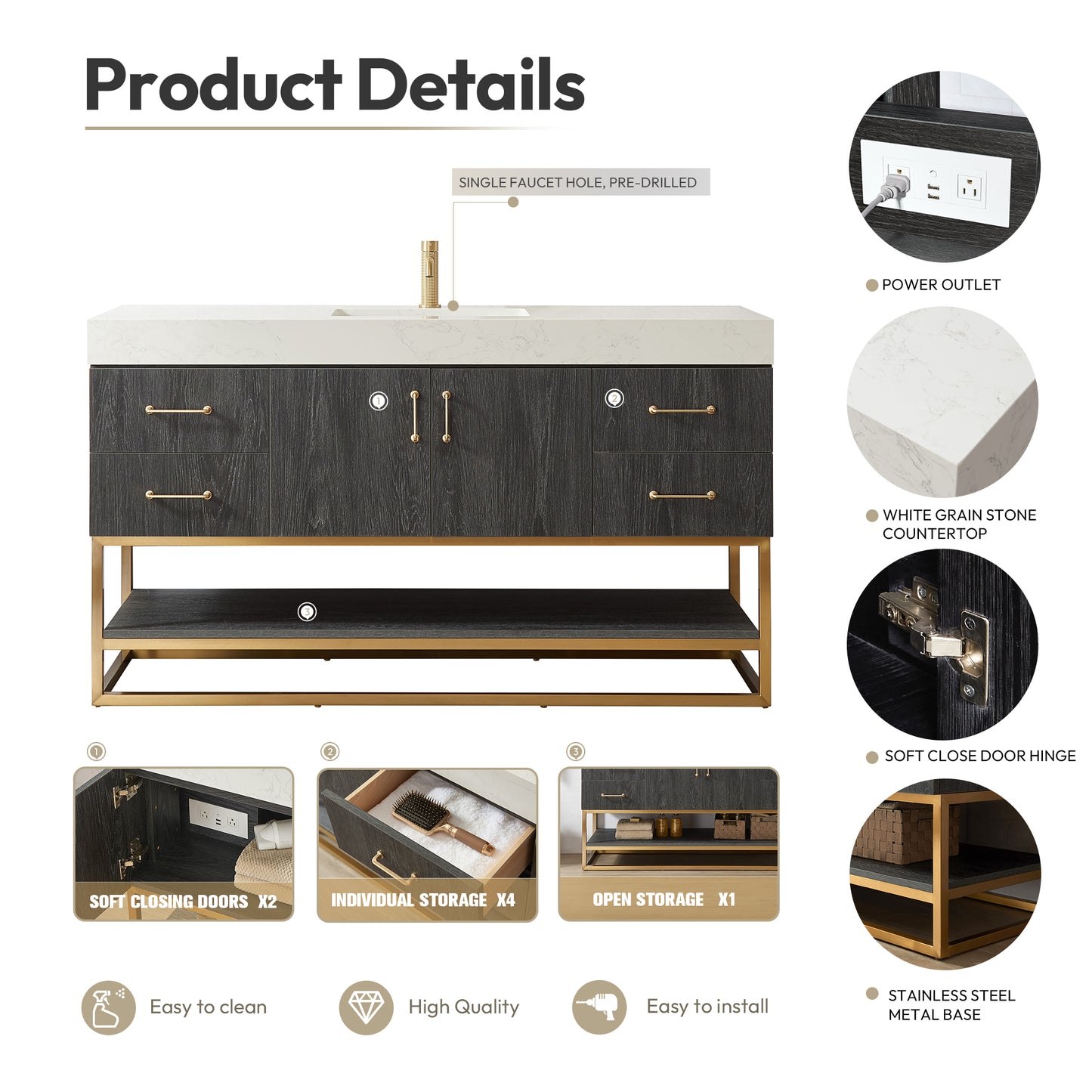 Alistair 60" Single Vanity in North American Black Oak
