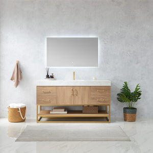 Open image in slideshow, Alistair 60S&quot; Single Vanity in North American Oak with White Grain Stone Countertop
