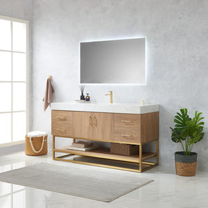 Alistair 60S" Single Vanity in North American Oak with White Grain Stone Countertop