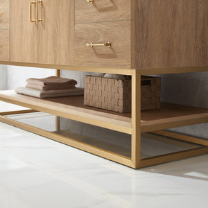 Alistair 60S" Single Vanity in North American Oak with White Grain Stone Countertop