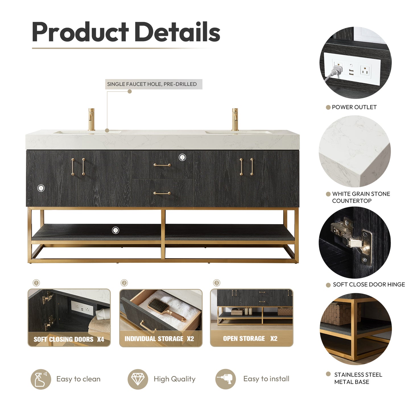Alistair 72" Double Vanity in North American Black Oak