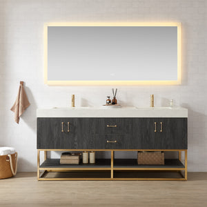 Alistair 72" Double Vanity in North American Black Oak with White Grain Stone Top