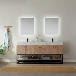 Open image in slideshow, Alistair 72B&quot; Double Vanity in North American Oak with White Grain Stone Countertop
