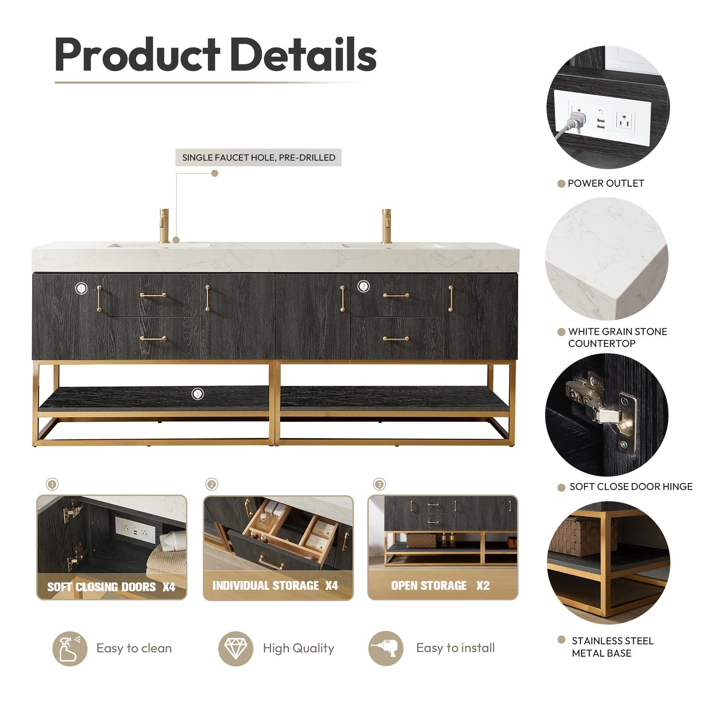 Alistair 84" Double Vanity in North American Black Oak