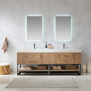 Open image in slideshow, Alistair 84B&quot; Double Vanity in North American Oak with White Grain Stone Countertop
