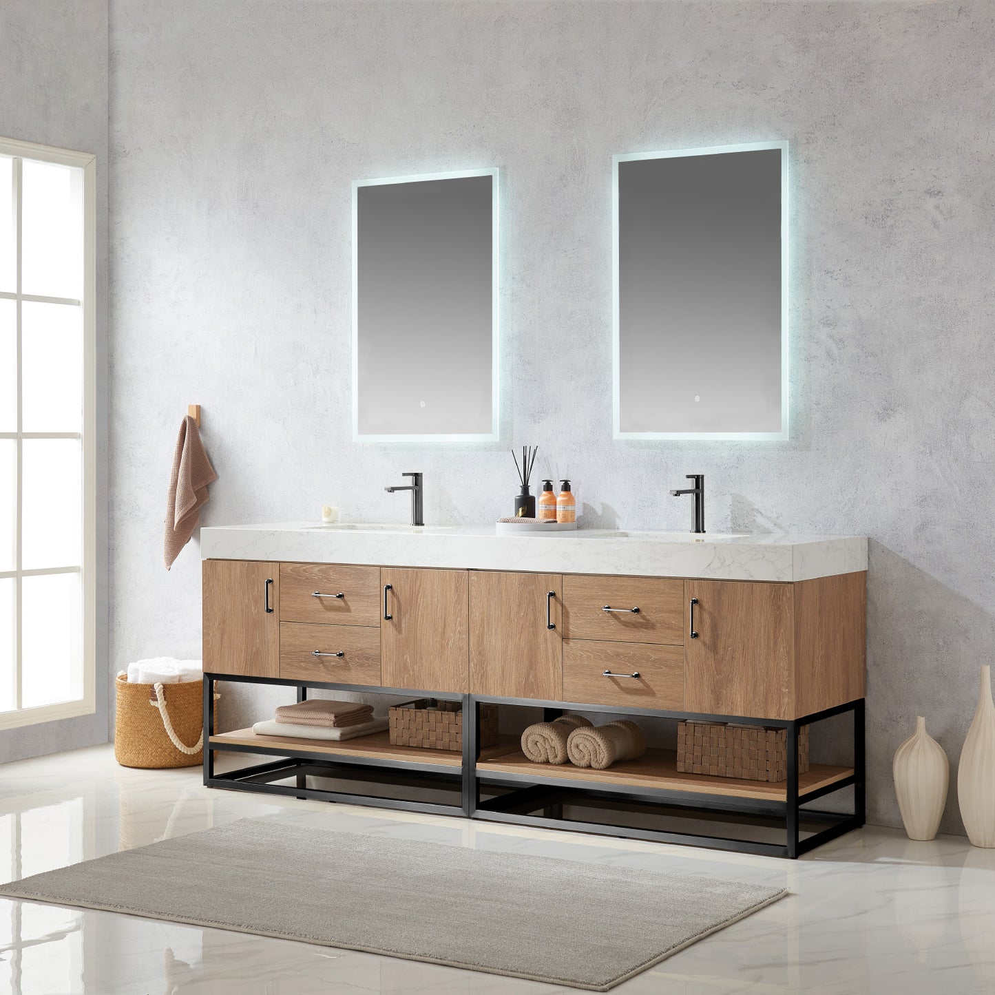 Alistair 84B" Double Vanity in North American Oak
