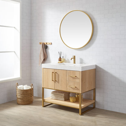 Kolkata 36" Single Sink Bath Vanity in Weathered Oak with White Grain Composite Stone Top