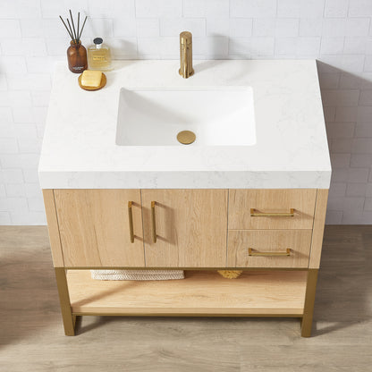 Kolkata 36" Single Sink Bath Vanity in Weathered Oak with White Grain Composite Stone Top