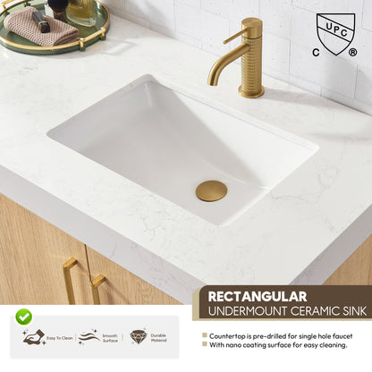 Kolkata 36" Single Sink Bath Vanity in Weathered Oak with White Grain Composite Stone Top