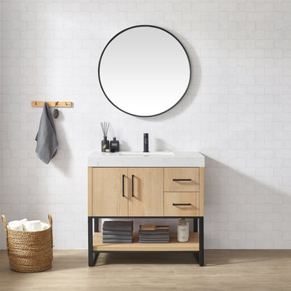 Kolkata 36B" Single Sink Bath Vanity in Weathered Oak with White Grain Composite Stone Top