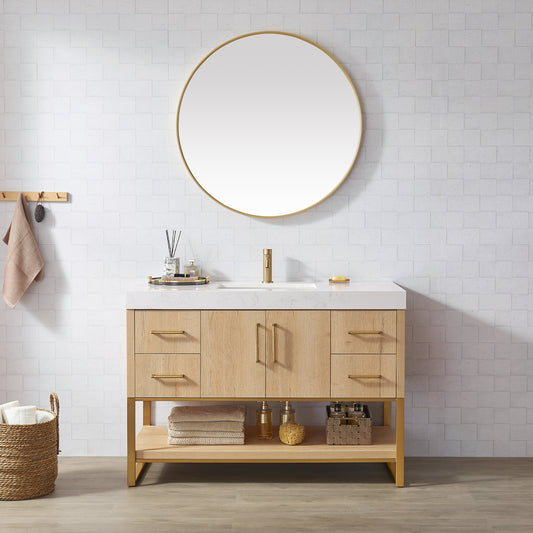 Kolkata 48" Single Sink Bath Vanity in Weathered Oak with White Grain Composite Stone Top