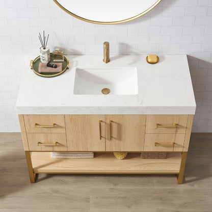 Kolkata 48" Single Sink Bath Vanity in Weathered Oak with White Grain Composite Stone Top