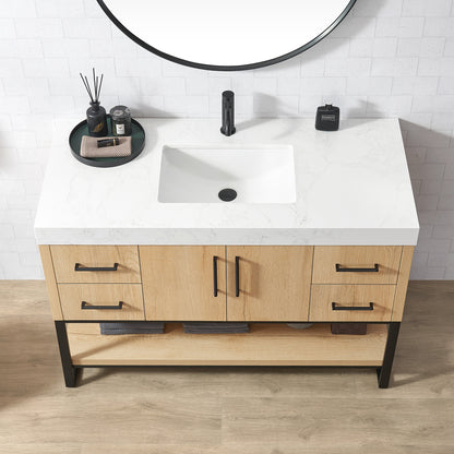 Kolkata 48B" Single Sink Bath Vanity in Weathered Oak with White Grain Composite Stone Top