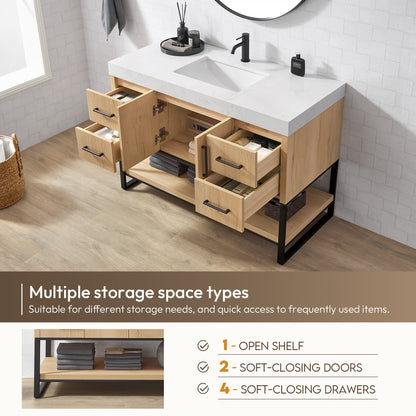 Kolkata 48B" Single Sink Bath Vanity in Weathered Oak with White Grain Composite Stone Top