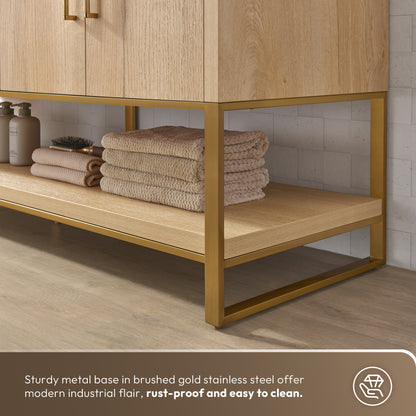 Kolkata 60" Single Sink Bath Vanity in Weathered Oak with White Grain Composite Stone Top