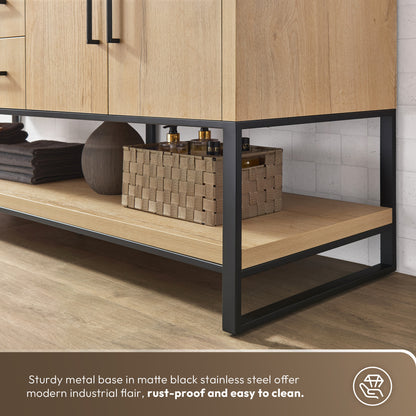 Kolkata 60B" Single Sink Bath Vanity in Weathered Oak with White Grain Composite Stone Top