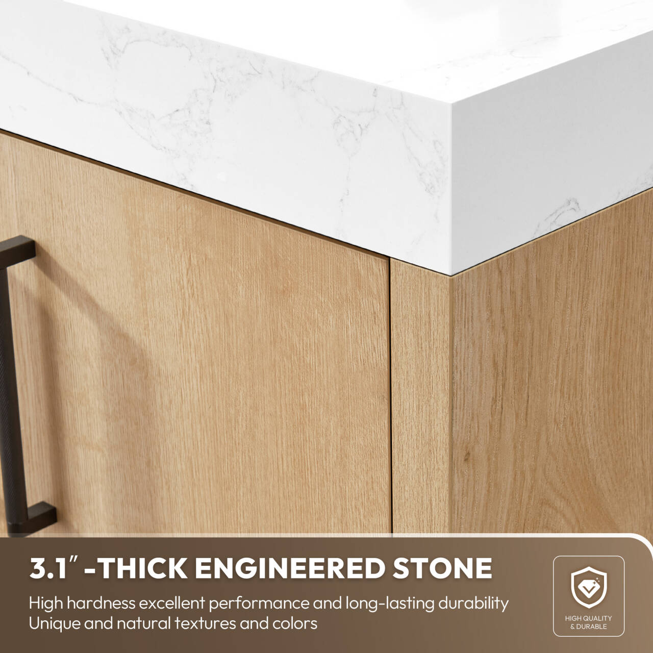 Kolkata 60B" Single Sink Bath Vanity in Weathered Oak with White Grain Composite Stone Top