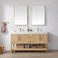 Kolkata 60M" Double Sink Bath Vanity in Weathered Oak with White Grain Composite Stone Top