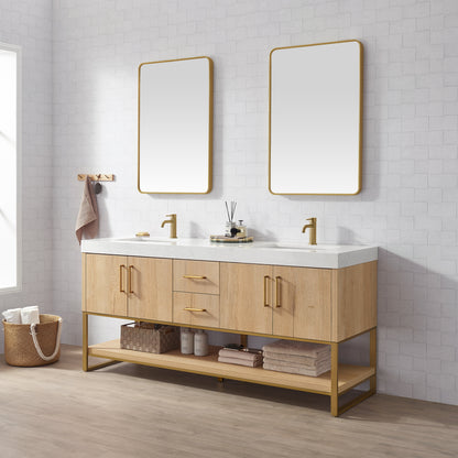 Kolkata 72" Double Sink Bath Vanity in Weathered Oak with White Grain Composite Stone Top