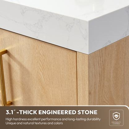 Kolkata 72" Double Sink Bath Vanity in Weathered Oak with White Grain Composite Stone Top