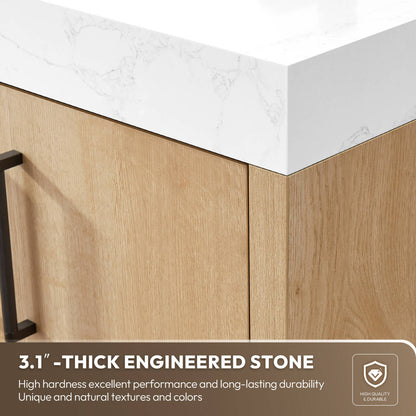 Kolkata 72B" Double Sink Bath Vanity in Weathered Oak with White Grain Composite Stone Top