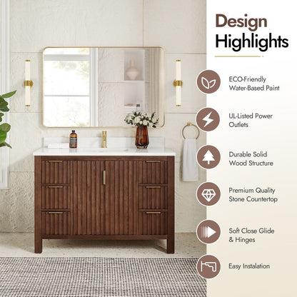 Shenzhen 48" Single Sink Bath Vanity in Aged Dark Brown Oak