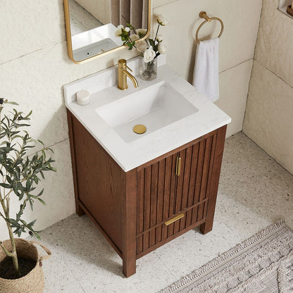 Shenzhen 24" Single Sink Bath Vanity in Aged Dark Brown Oak