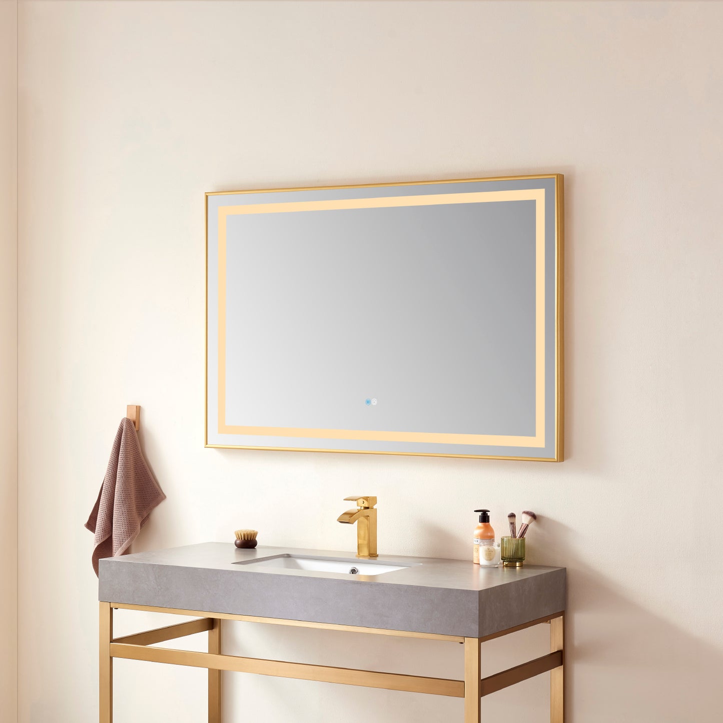 Teruel 48" Rectangular Aluminum Framed LED Wall Mount Bathroom Vanity Mirror in Gold