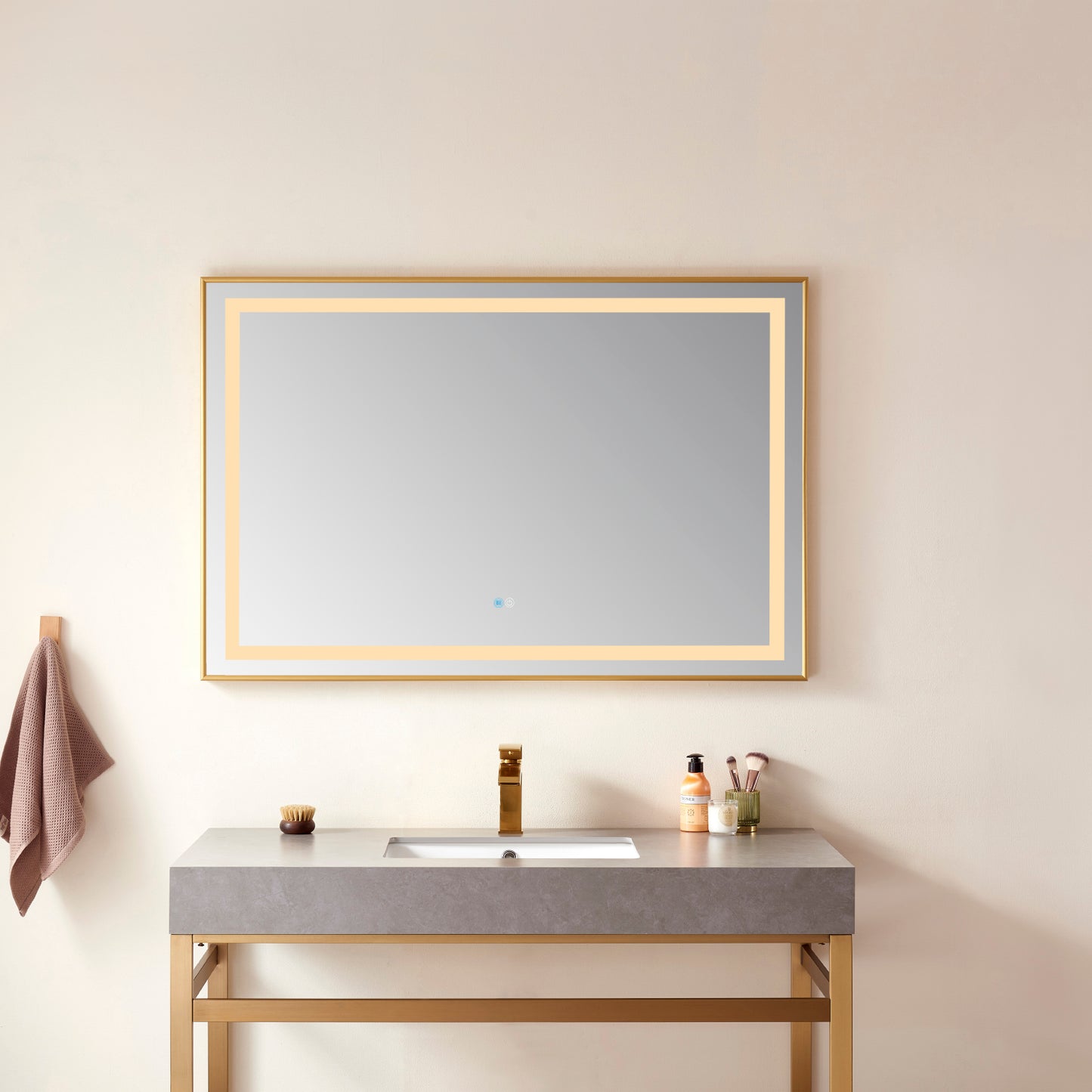 Teruel 48" Rectangular Aluminum Framed LED Wall Mount Bathroom Vanity Mirror in Gold