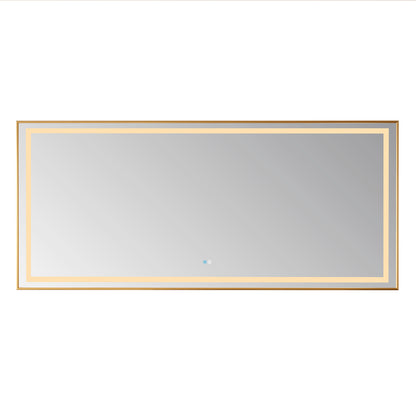 Teruel 72" Rectangular Aluminum Framed LED Wall Mount Bathroom Vanity Mirror in Gold