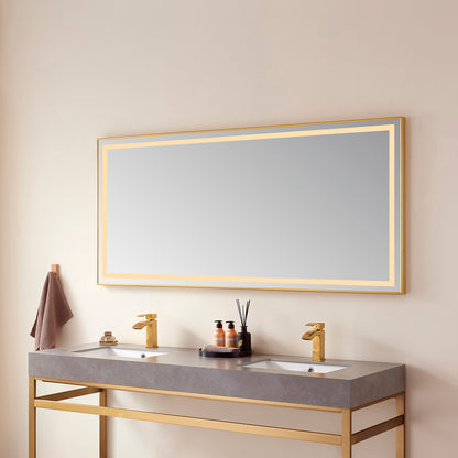 Teruel 72" Rectangular Aluminum Framed LED Wall Mount Bathroom Vanity Mirror in Gold