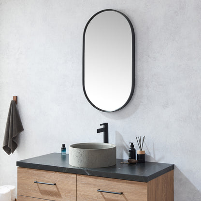 Miajadas 20 in. W x 36 in. H Oval Metal Wall Mirror in Brushed Black