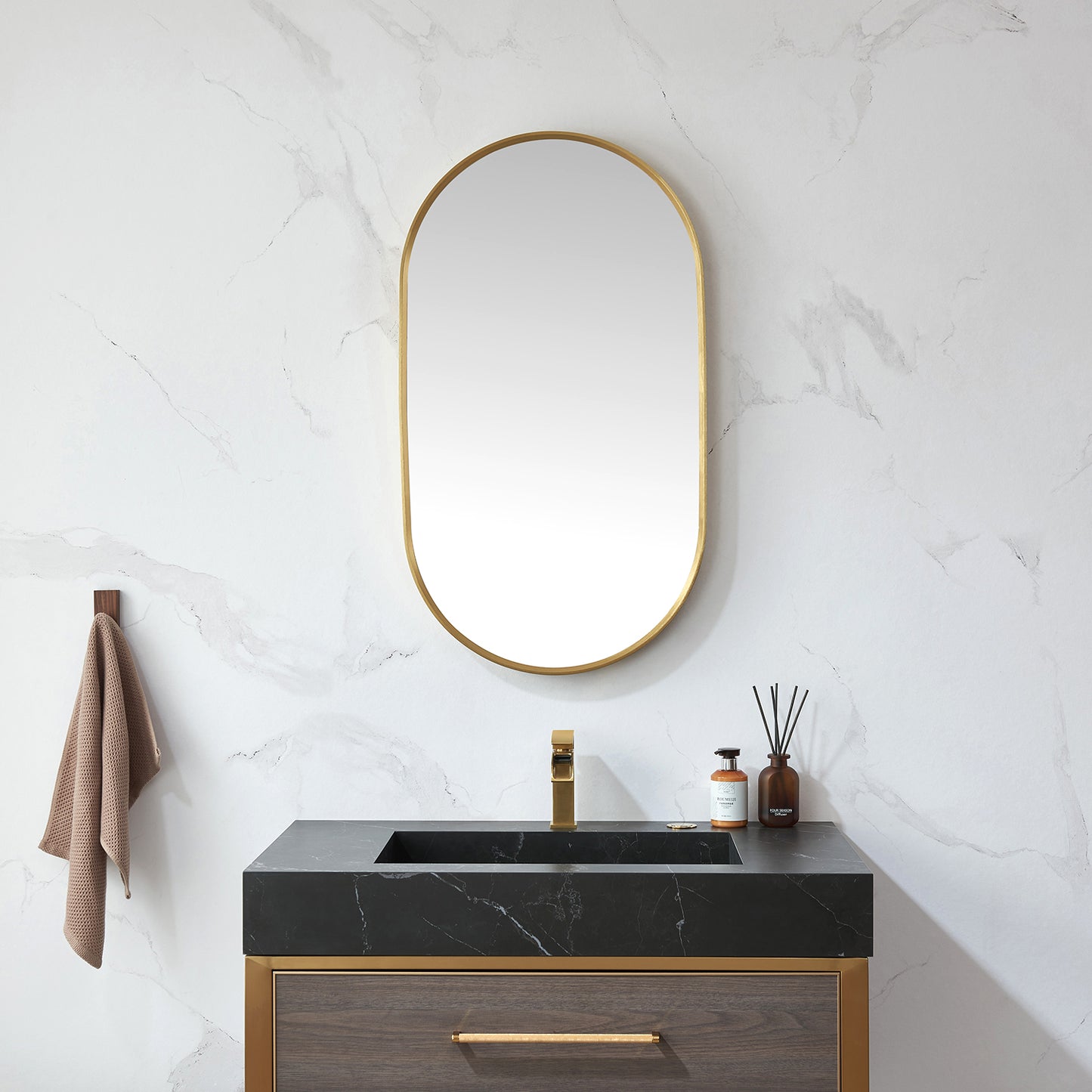 Miajadas 20 in. W x 36 in. H Oval Metal Wall Mirror in Brushed Gold