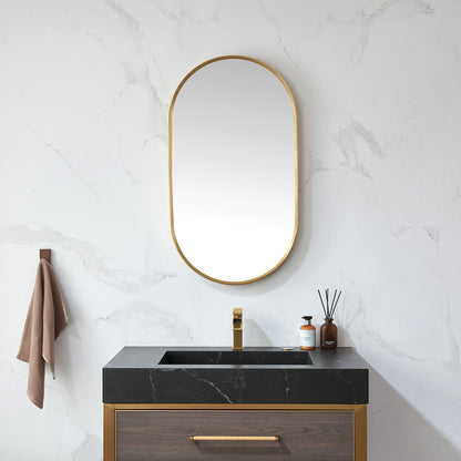 Miajadas 20 in. W x 36 in. H Oval Metal Wall Mirror in Brushed Gold