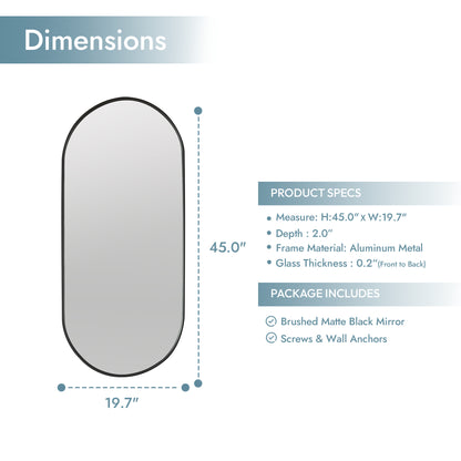 Miajadas 19.7" W x 45" H Oval Aluminum Framed Wall Mount Bathroom Vanity Mirror in Brushed Black