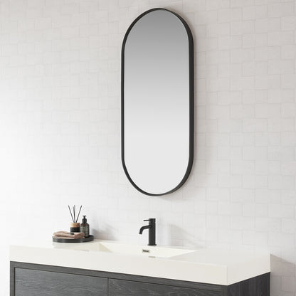 Miajadas 19.7" W x 45" H Oval Aluminum Framed Wall Mount Bathroom Vanity Mirror in Brushed Black