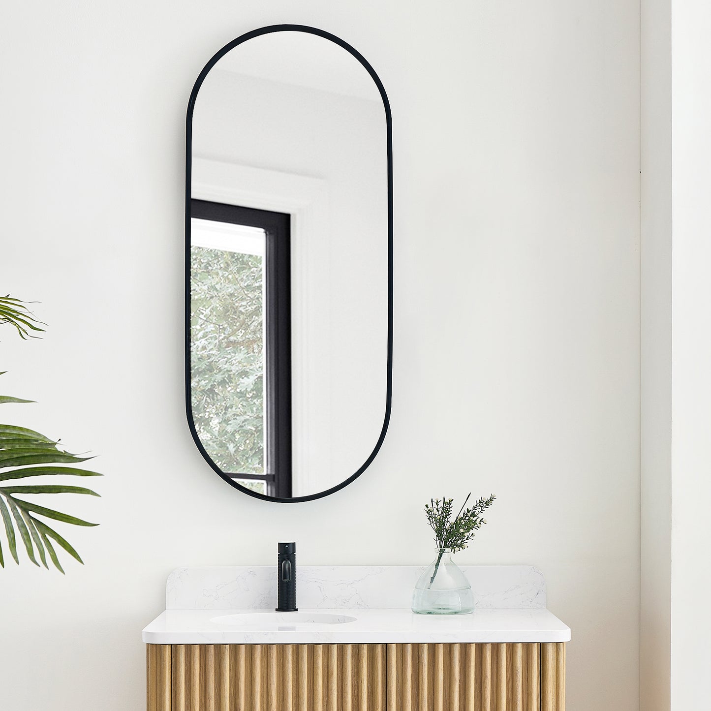 Miajadas 19.7" W x 45" H Oval Aluminum Framed Wall Mount Bathroom Vanity Mirror in Brushed Black