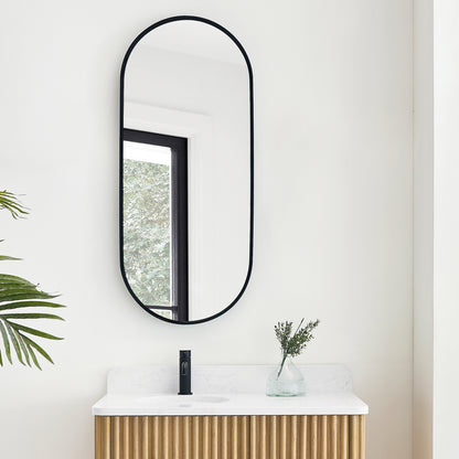 Miajadas 19.7" W x 45" H Oval Aluminum Framed Wall Mount Bathroom Vanity Mirror in Brushed Black