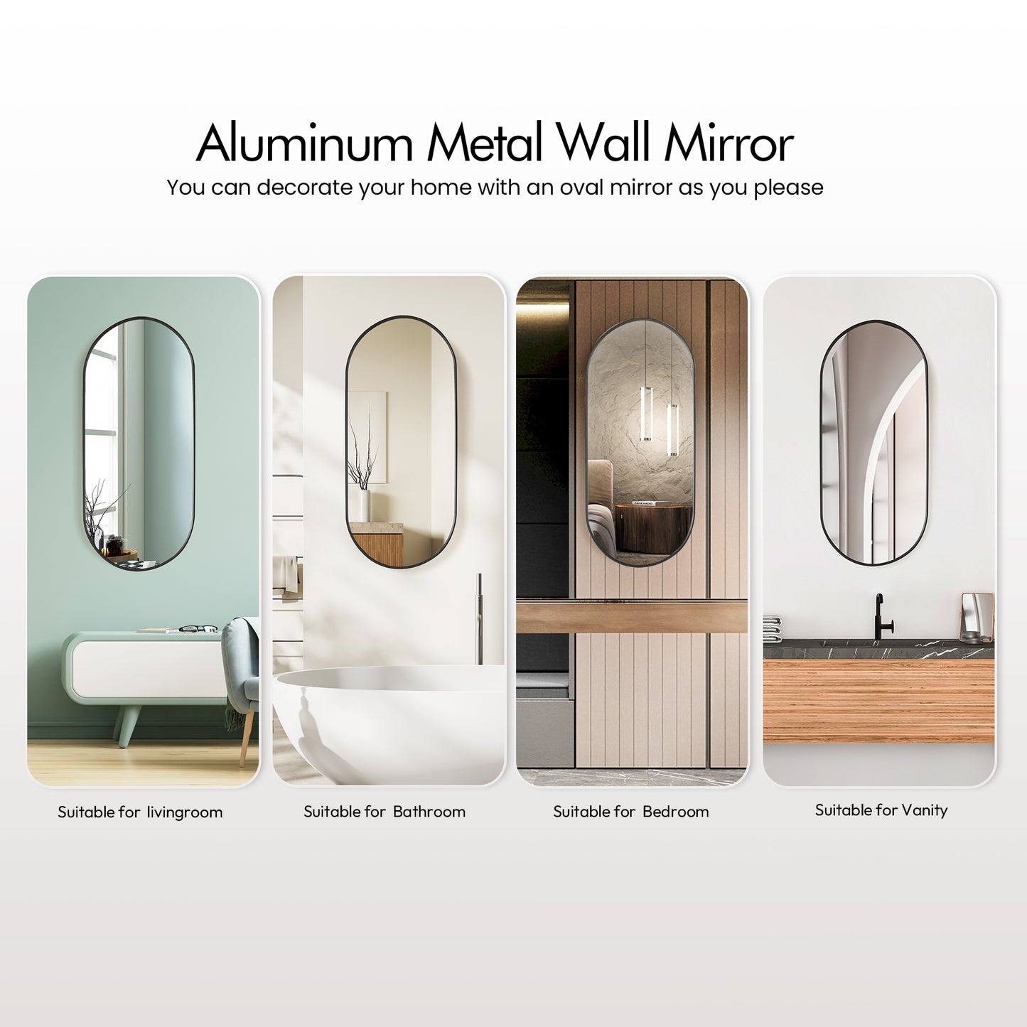 Miajadas 19.7" W x 45" H Oval Aluminum Framed Wall Mount Bathroom Vanity Mirror in Brushed Black