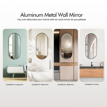 Miajadas 19.7" W x 45" H Oval Aluminum Framed Wall Mount Bathroom Vanity Mirror in Brushed Black