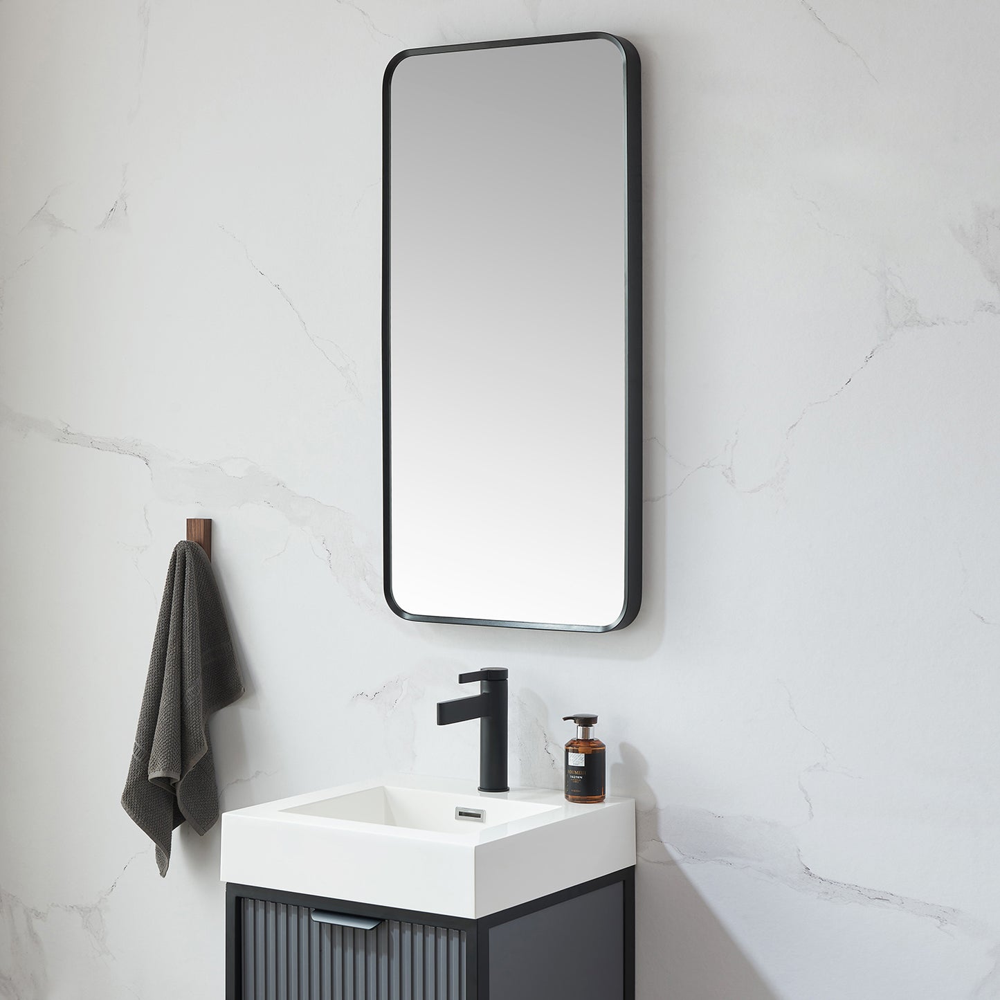Mutriku 18 in. W x 36 in. H Rectangle Metal Wall Mirror in Brushed Black