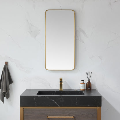 Mutriku 18 in. W x 36 in. H Rectangle Metal Wall Mirror in Brushed Gold