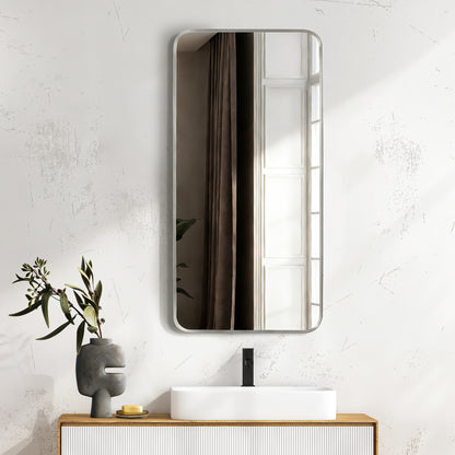 Mutriku 18" W x 36" H Rectangle Metal Wall Mirror in Satin Nickel