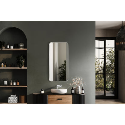 Mutriku 18" W x 36" H Rectangle Metal Wall Mirror in Satin Nickel