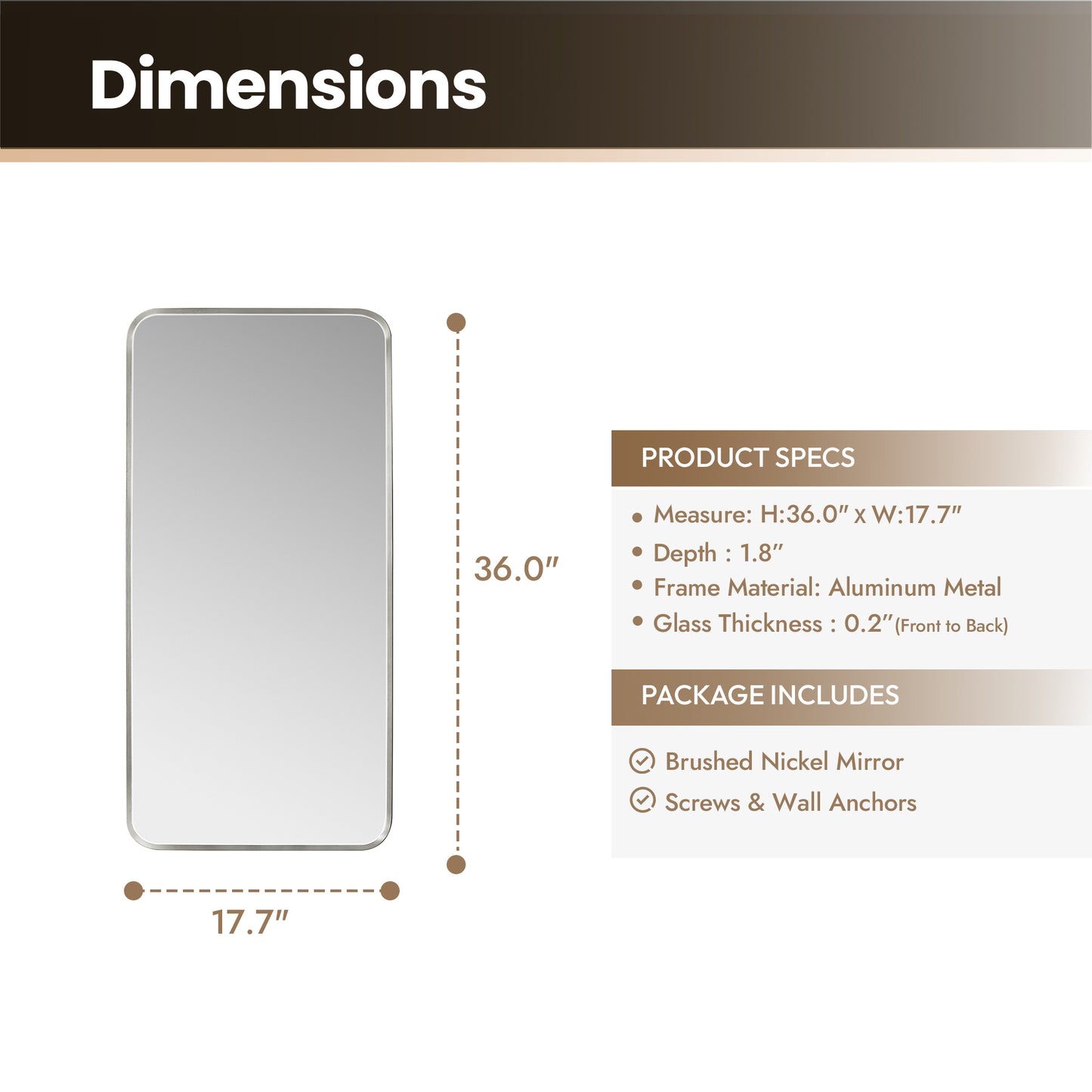 Mutriku 18" W x 36" H Rectangle Metal Wall Mirror in Satin Nickel