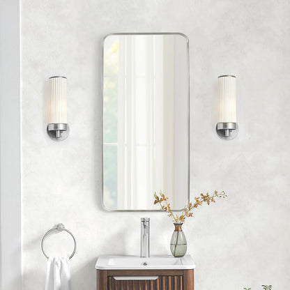 Mutriku 18" W x 36" H Rectangle Metal Wall Mirror in Satin Nickel